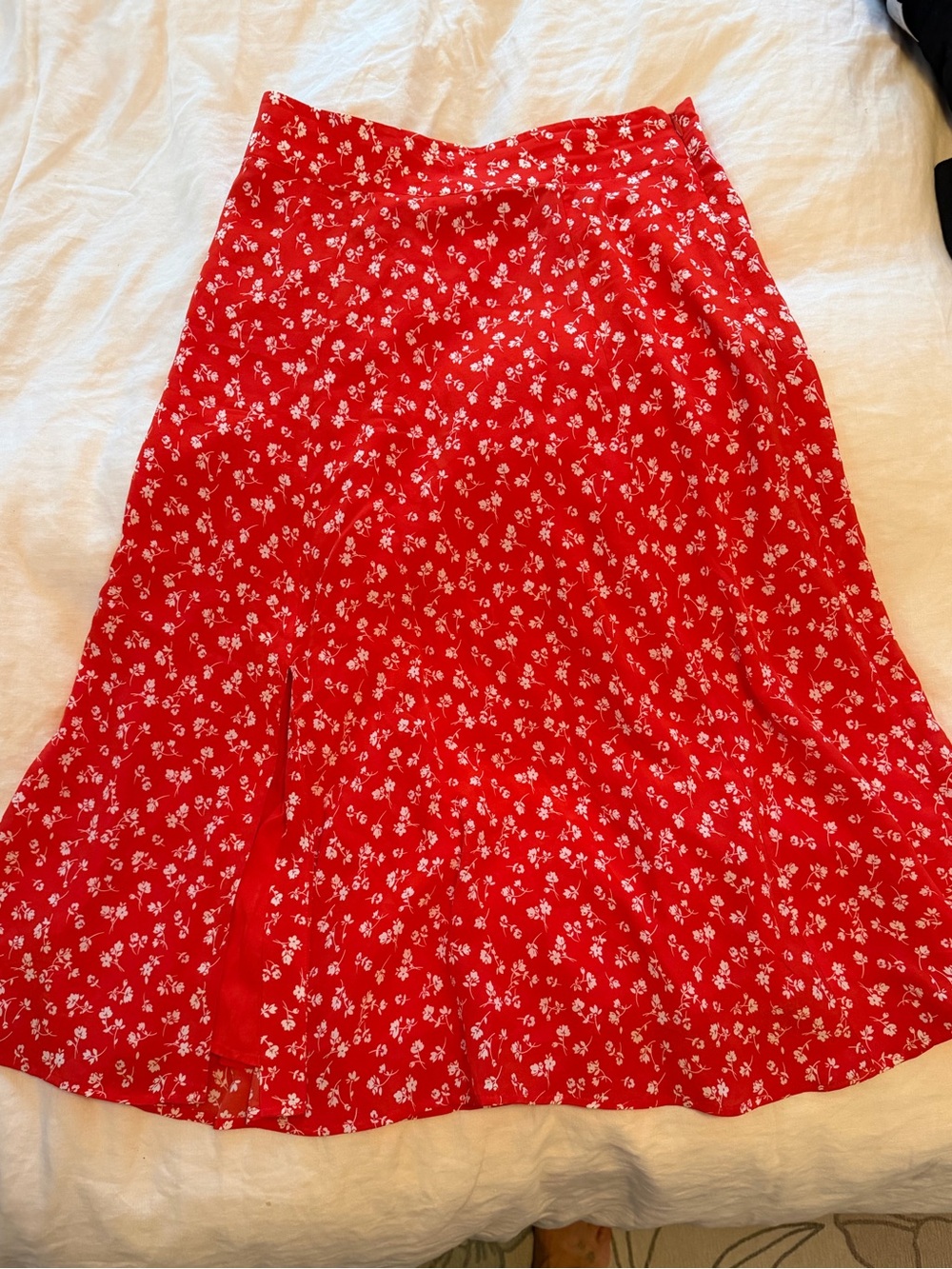 Sezane Red Floral Tiered Midi Skirt with slit sz6